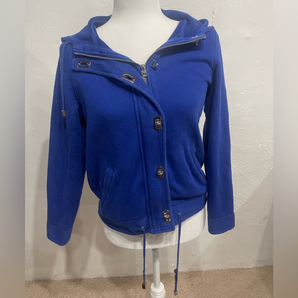Lauren Ralph Lauren Blue Utility Jacket with silver metal zipper and latches